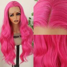 13X4 Free Part Ombre Pink Body Wave Synthetic Lace Front Wigs For Women 28 Inch Long Wavy Hair Wigs Glueless Soft Pink Ombre Colored Wigs Heat Resistant Christmas Wig Natural Long Wave Lace Front Wigs For Daily Party Cosplay Use - 玫紅色 - 查看 8