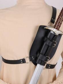 1 Stück mittelalterliche PU-Leder Schulterscheide Renaissance Wikinger Schwertträger Schultergurt Scheidenträger Rahmen für Halloween LARP Requisite (Schwert nicht enthalten) - A - Übersicht 1