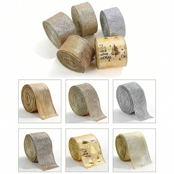 2m Gold Glitter Christmas Ribbon, Decorative Bow Material For Christmas Gifts Home Decor Christmas Decorations Room Decor Winter