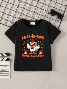 Young Boys Funny Letter & Pixel Chicken Print Short Sleeve T-Shirt - Black - View 3