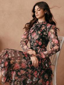 Savoree Elegant Floral Print Mid-Length Dress For Women, Summer Maxi Women Outfit