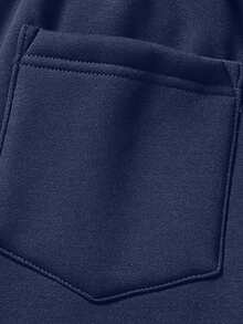 舒适男士宽松运动裤 - 柔软拉链口袋，抽绳腰带，纯色，适合所有季节、休闲装、休闲装和户外活动 - 藏蓝色 - 查看 4