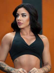 Top Academia Feminino Nadador com Bojo Removível Cropped Zero Transparência Sutiã Esportivo Fitness