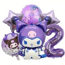 6Pcs/Set Sanrio Purple Coulomi Theme Purple Number 123456789 Birthday Party Balloon Decoration Set Room Layout