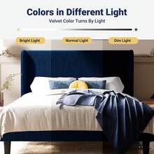 Allewie Full/Queen/King Size Bed Frame With Upholstered Wingback Headboard, Vertical Channel Tufted Corduroy Velvet Platform Bed, Strong Wooden Slats Support, No Box Spring Needed, Easy Assembly, Blue