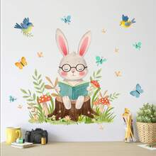 Cartoon Rabbit With Glasses Reading Book Wall Sticker, Decor For Children's Room, Nursery, Bedroom, Living Room, Study - Multicolor - View 1