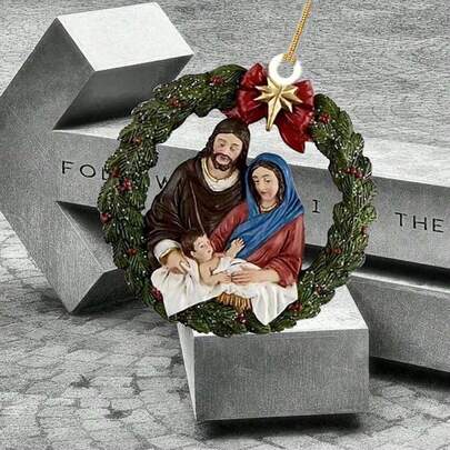 5 piezas/2 piezas Decoración colgante de Navidad Escena de la Natividad de acrílico, decoraciones de árbol de Navidad y Pascua para automóvil, decoración del nacimiento de Jesús