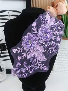 全新蕾丝网绣花水钻串珠亮片贴花，DIY 服装配饰，新娘礼服装饰，尺寸：30 厘米长 x 13 厘米宽，多种颜色可选 - 多色 - 查看 7