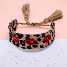 1pc Adjustable Handmade Leopard Print Heart Bracelet, Boho Style Suitable For Women, Party, Travel, Daily Wear - Leopard Lips - View 3