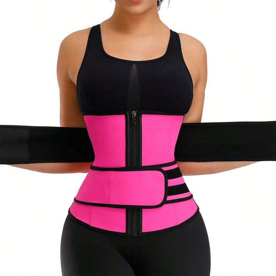 1pc Women's Waist Trainer, Waist Cincher, Sauna Sweat Waist Belt, Sports Waist Belt, Waist Trimmer, Waist Slimming Belt, Abdominal Trainer - Hot Pink - View 1