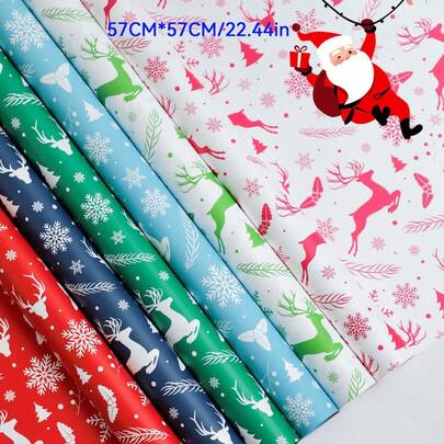 1 pieza Papel de regalo de Navidad con diseño de ramo floral y renos, papel de embalaje hecho a mano para decoración DIY, papel de fiesta navideña, envoltorio de regalo para estudiantes