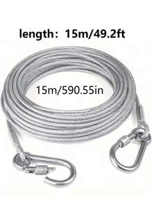 15m Steel Wire Dog Leash, Stainless Steel Clasp Multi-Function Standard Leash