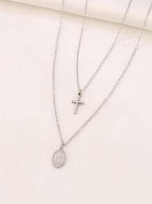 1件不锈钢圣母玛利亚吊坠项链，时尚宗教迷你金色吊坠双层链项链，女士首饰 - 樣式 3 - 查看 10