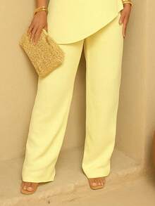 Set Of Strapless Neckline Tailored Blouse And High Waist Tailored Palazzo Pants Spring Summer End Of Year REF: Liz - 嬰兒黃 - 查看 2