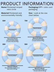 1 件装充气条纹蓝粉色男女通用游泳圈，加厚 PVC 泳池浮圈，小孩和成人腋下浮圈，夏季乐趣 - 彩色 - 查看 5