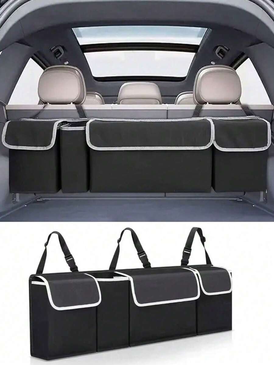 4格汽車後車廂收納袋,附3個蓋子,可折疊收納配件,耐用聚醯胺材質,多隔層儲物空間,適用後座與後車廂,車內收納整理,安全拉鍊封口,適合SUV與轎車 - 彩色 - 查看 1