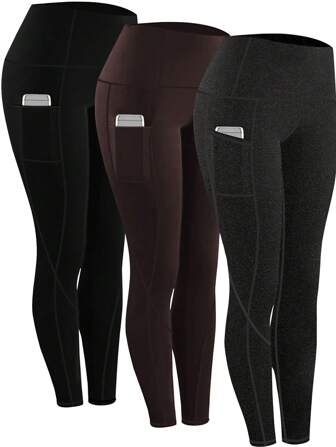 Set de 3 pantalones de yoga, mallas de yoga ajustadas, pantalones de compresión de ajuste ceñido para correr, mallas ajustadas con cintura ceñida