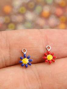 10 Pieces, 10 Colors, 7X10mm Stainless Steel Accessory, Plant Charm, Colorful Droplet Sunflower And Daisy Pendant