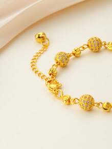 1pc Fashionable Zirconia Beaded Bracelet, 18K Gold Plated Copper, Elegant Women's Bracelet, Suitable For Parties, Gifts, And Daily Wear