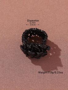 1pc Bohemian Style Beaded Braided Elastic Wide Ring With Natural Stones Women, Stones May Vary Slightly In Color And Size - 巧克力棕 - 查看 2