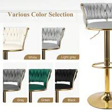 Nalupatio Set Of 2 Luxurious Bar Stools With Velvet Upholstery, Backrest & Footrest – Height Adjustable & Swivel, With Gold Metal Base - Light Grey - View 5