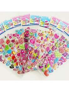 12pcs/Set Cute Heart Shaped 3D Bubble Stickers, Assorted Colorful Decal Stickers For Notebook, Scrapbook, Phone, Laptop, Toys For Girls - Multicolor - View 1