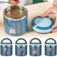 Letter A-Z Pattern Food Thermal Jar Insulated Soup Cup Portable Picnic Milk Drink Food Heater Containers Stainless Steel Lunch Box Thermo Keep Hot For School Children - Blue - View 9