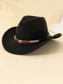 Ce chapeau de cowboy occidental unisexe en polyester a un style rétro et une décoration. Il convient pour le port décontracté, les fêtes de cowboy occidental et les chapeaux de cowboy. - Chapeau de cowboy à ruban - Voir 12