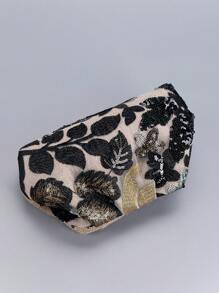 Sequin Embroidered Floral Pleated Clutch Bag, Women's Casual Clutch Bag, Fashionable And Glamorous Evening Bag Suitable For Holiday Parties And Commuting (Pattern Placement Randomly Cut) - Multicolor - View 5