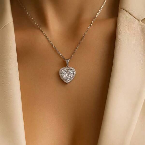 Elegante, sexy hartvormige witte zirkonia ketting, jubileum voor vrouwen, Valentijnsdag, vakantiecadeau