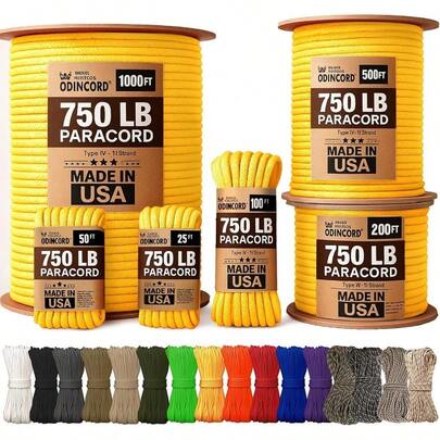 Paracord Rope 100 Nylon 11 Strand Core Type IV 750lb Stronger Than Paracord 550 Cord Made In USA