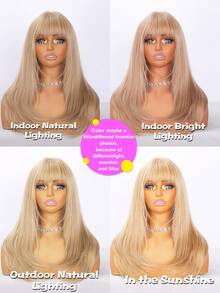 24-Inch Light Blonde Medium-Length Straight Wig With Bangs And Rose Lace, Suitable For Daily/Party/Holiday Wear - Gold - View 8