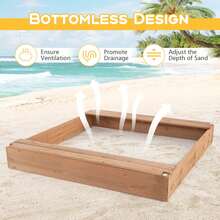 Lifezeal Wooden Sandbox With Canopy Tent Design Fir Wood Frame 2 Bench Seats Bottom - Brown - View 9