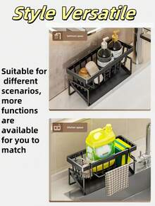 Kitchen Sink Sponge Drainer, Self-Draining Kitchen Sink Storage Rack, Sink Organizer, Kitchen/Bathroom Storage Drainer, Suitable For Holding Dish Brushes, Cloths, Soap, Cleaning Supplies, Baskets And Containers, Easy To Install, Built-In Drain Pipe, Sink Cloth Storage Rack, Multi-Functional Household Storage Rack, Home Organization And Storage, Kitchen Hanging Storage Rack. Kitchen Items Kitchen Accessories Kitchen Tools