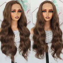13X4 Light Blonde Body Wave Lace Front Wig 28" Soft Long Wavy Wigs Glueless Free Part 180% Density With Adjustable Straps & Combs Heat Resistant Blonde Synthetic Hair Replacement Wigs For Women Perfect For Daily Wear Parties & Special Occasions - Light Brown - Xem 4