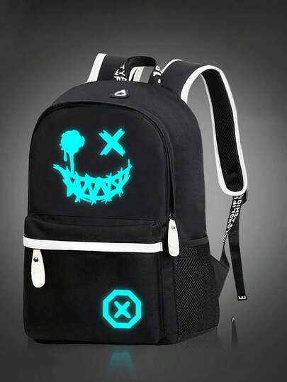轻巧图案夜光背包/单肩包 防水 大容量 可调节肩带 休闲百搭 适合学校/大学男士（所有肩带印花随机） 万圣节