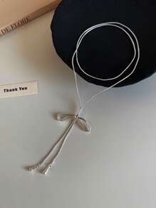 女士简约蝴蝶结吊坠项链，韩式独特设计长项链配饰，百搭，2025 年春夏新品