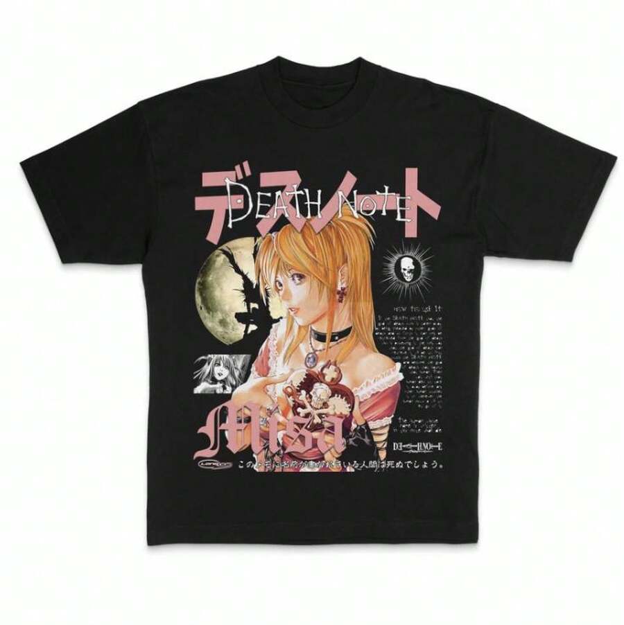 Misa Vintage Graphic Tees, Tshirt, Merch, Anime Clothing, Unisex Manga Anime Shirts Top Menswear Womenswear Streetwear - 黑色 - 查看 1