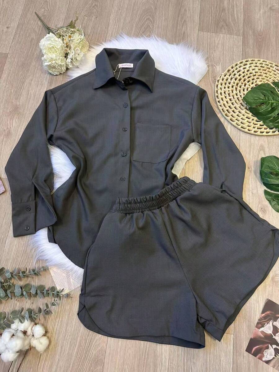 WOMEN'S SHIRT AND SHORTS SET SP013 - Dark Grey - View 1