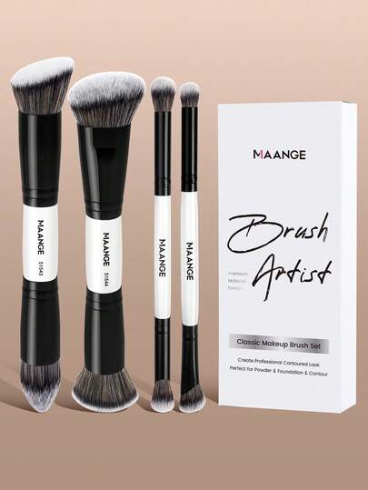 MAANGE 2/4/5件套专业面部双头化妆刷套装，带纸盒，包含斜角锥形粉底刷、轮廓刷、腮红刷、散粉刷、眼影刷、遮瑕刷、高光刷、晕染刷，刷毛柔软，便于携带，旅行套装，女士/女孩礼物，化妆刷套装，化妆刷套装，化妆刷套装，全套化妆刷，化妆刷套装，化妆刷礼盒