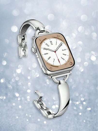 1pc 2025 Summer New Luxury Glitter Stainless Steel Narrow Jewelry Clasp Bracelet Watch Band Compatible With Apple Watch Ultra 2, Series 1-9, SE, Suitable For Women, Water-Resistant, Sweat-Proof, Ideal For Dating, Parties, Watch Enthusiasts, Gift