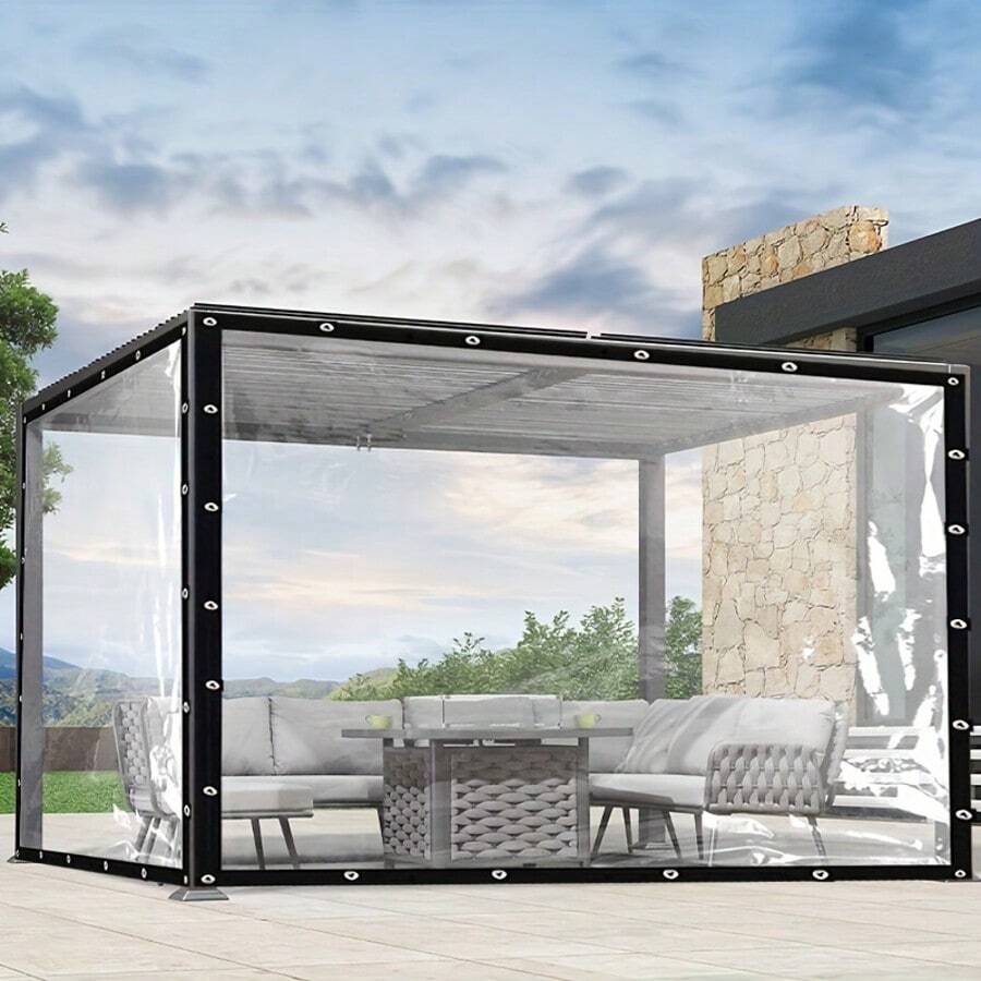 Heavy Duty Transparent Waterproof Canvas - PE Outdoor Covering With Eyelets, Ropes And Straps, Resistant To UV, Wind, Rain And Snow - Suitable For Patios, Pool Fences, Greenhouses, Camping, Construction - High Definition Visibility And Quick Dry Design, Reinforced Edges, Tear-Resistant Fabric, Home Renovation - 中小 78.74*118.11 inch - 查看 1