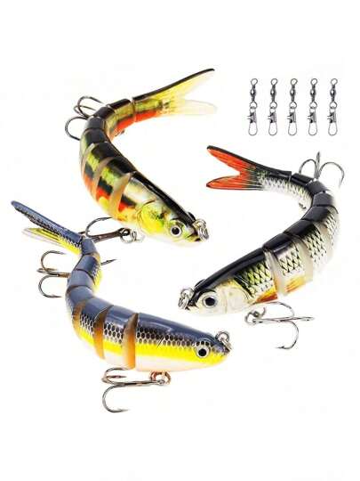 Señuelos de pesca de 8 segmentos, señuelos duros tipo minnow VIB con anzuelos triples, señuelos realistas tipo swimbait con ojos 3D, poppers, crankbaits y señuelos hundibles tipo vibe para pesca de lubina, trucha y lucio