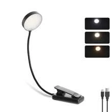 Yogle Lámpara de lectura recargable con cable Tipo C, lámpara de lectura con clip [3 colores y 10 niveles de brillo] Mini luz flexible de cuello de ganso y clip para la noche para niños