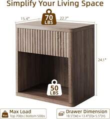 Dragonpad Fluted Nightstand Set Of 2 With Drawers, Modern Bedside Table For Bedroom, Living Room And Offices, Large End Table With Storage, Easy Assembly,Light Walnut - Walnut - View 2