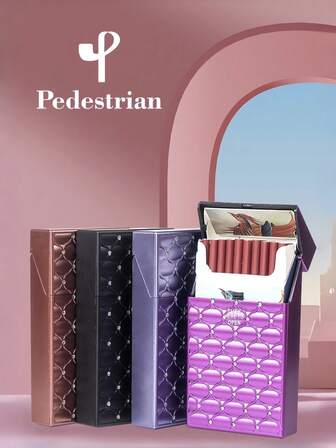 1pc 20-Cigarette Capacity Plastic Cigarette Case With Rhinestones, Slim Design, Waterproof, Anti-Crush, Flip-Top, Convenient For Carrying Out, Shiny And Elegant Storage