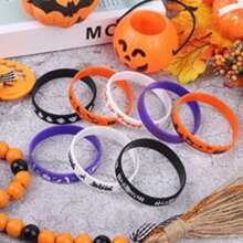 3pcs/5pcs/10pcs Halloween Silicone Wristbands, Trick Or Treat Pumpkin Rubber Bracelets, Waterproof Halloween Party Favors, Random Delivery