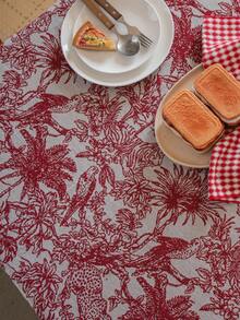 1pc French Retro Floral Christmas Tablecloth, Rectangular Jacquard Fabric Suitable For Daily, Festivals, Parties, Weddings, Dinners, Home Decor - Red and White - View 11