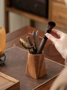 Large Capacity Wooden Pen Holder Desk Organizer, Retro Walnut Wood Pen Cup For Office