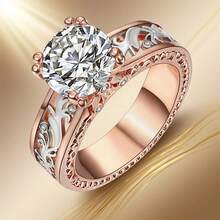 MONALLY 1枚奢华镂空立方氧化锆不锈钢戒指，珠宝配饰礼品，适合女性出席宴会、周年纪念日及其他场合。 - 玫瑰金 - 查看 14